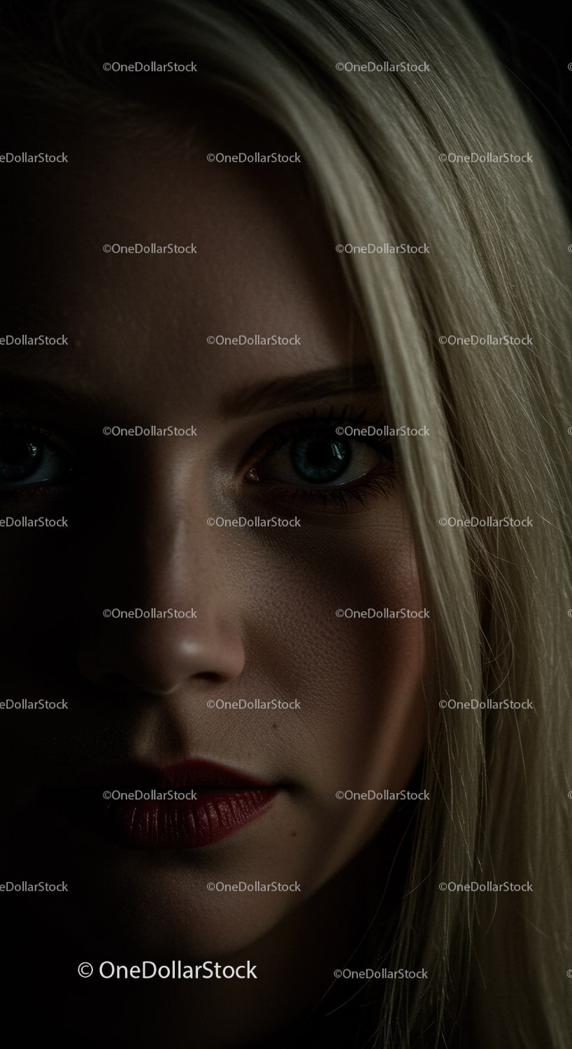 Close up portrait of woman with intense gaze and shadows