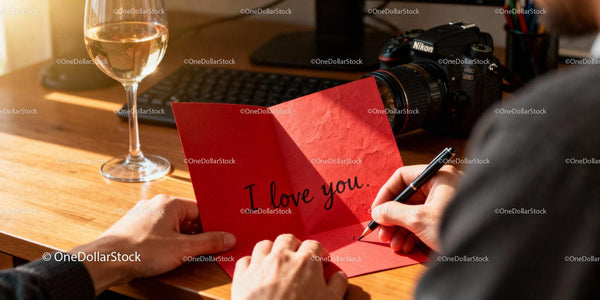 Man Writing a Heartfelt Love Note on Valentines Day