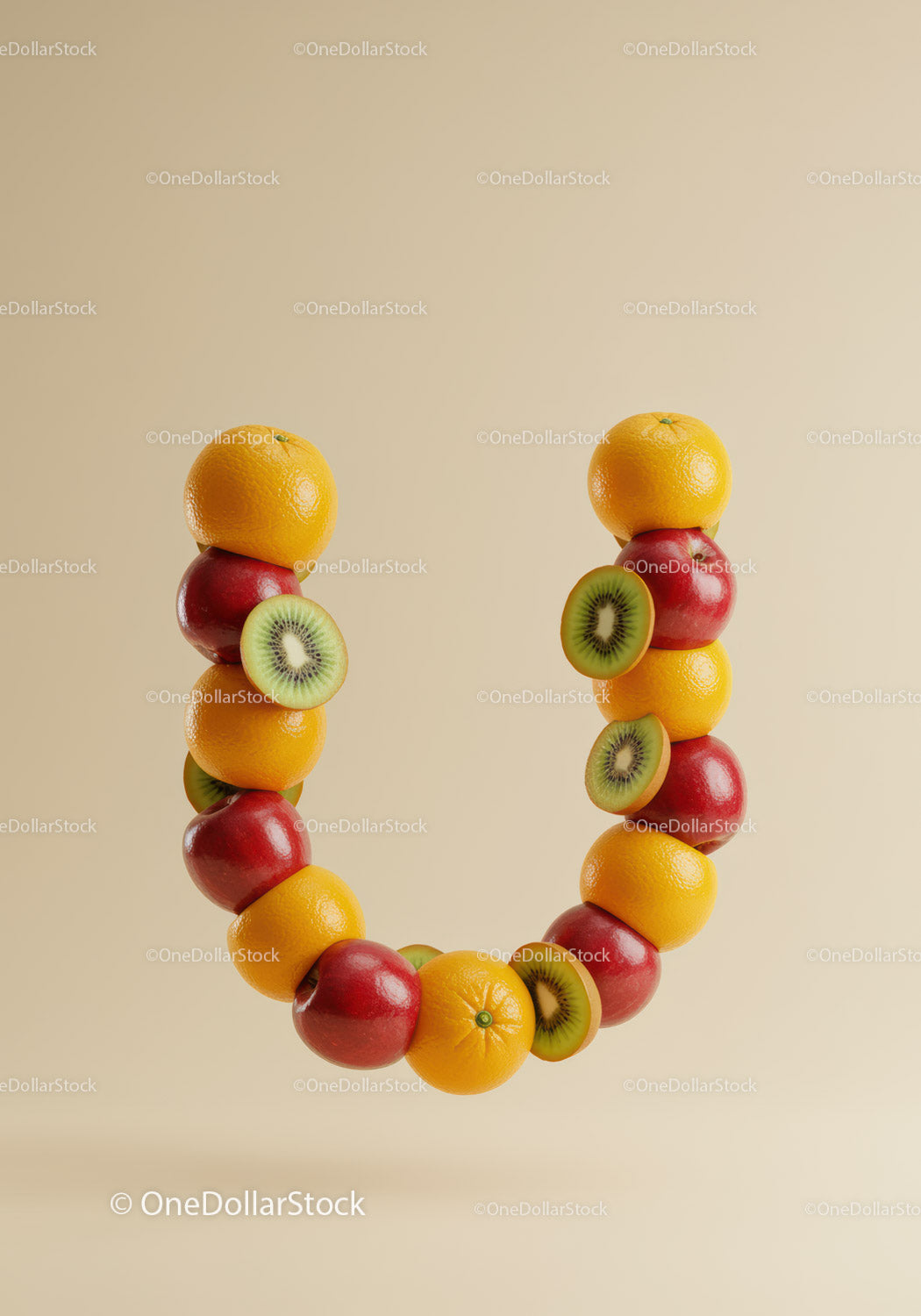 Creative fruit arrangement forming a smiling letter U