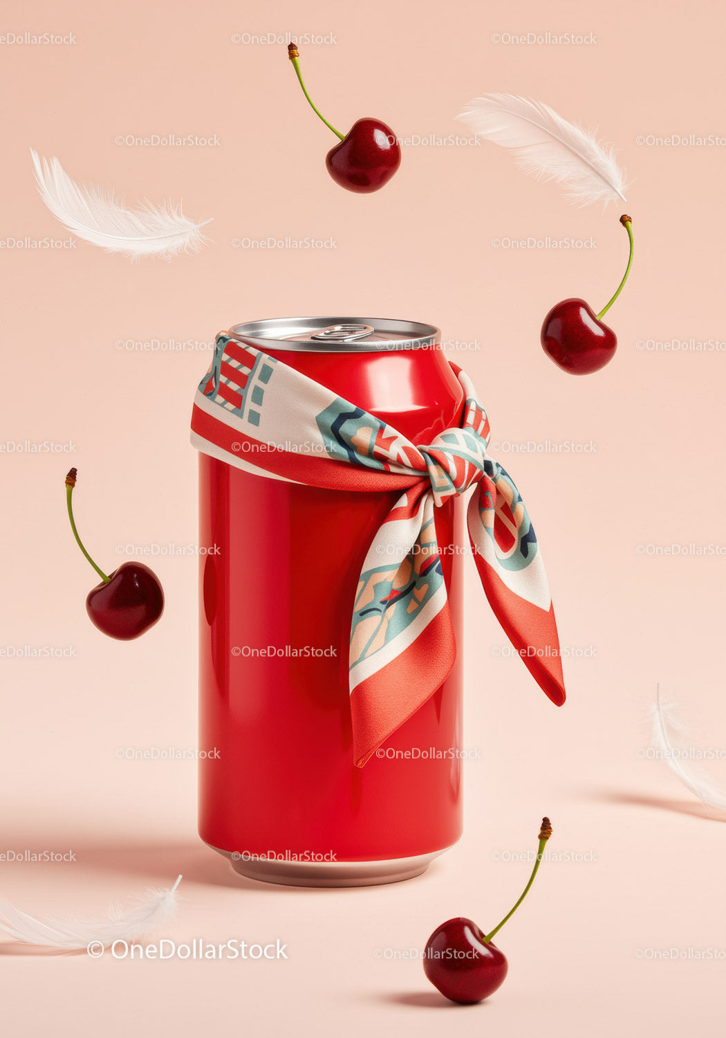 Refreshing Cherry Soda Can with Decorative Scarf