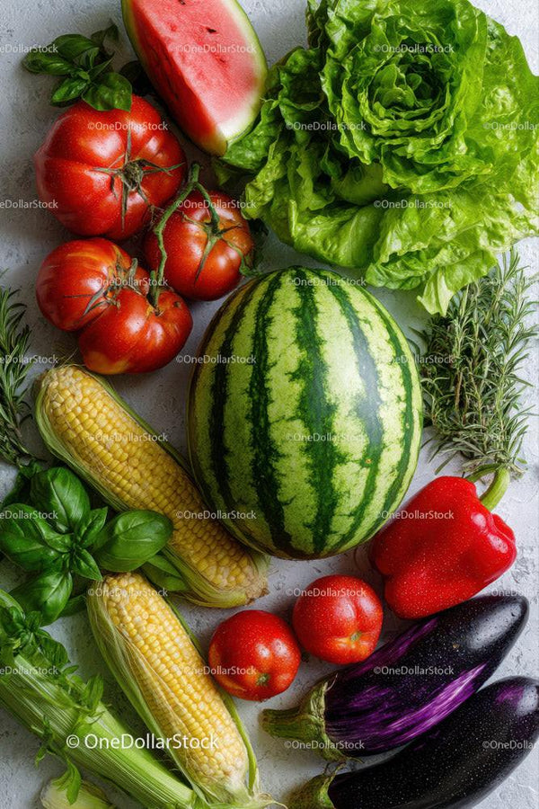 Fresh Watermelon and Vegetable Assortment for Healthy Eating