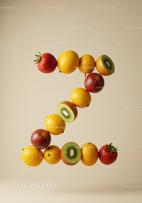 Number Two Crafted From Fresh Mixed Fruits On Beige