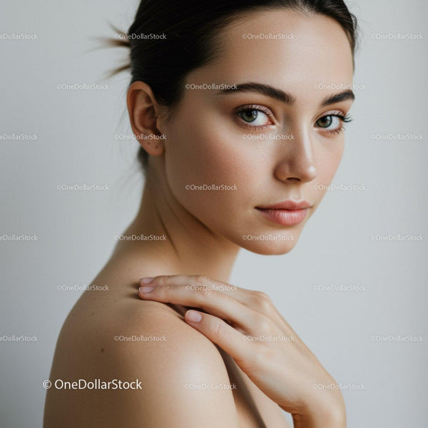 Elegant Portrait of Young Woman with Green Eyes and Flawless Skin