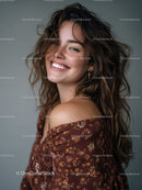 Close-up of a Happy Young Woman with Brown Curly Hair and Bright Smile