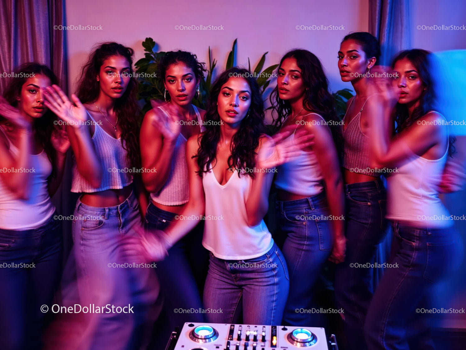 Young Women Dancing at Nightclub With Neon Lighting