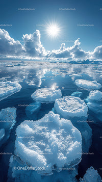 Majestic Snowy Mountains and Glacial Fjord under Bright Sun