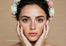 Young Woman with Freckles and Floral Headband in Elegant Portrait