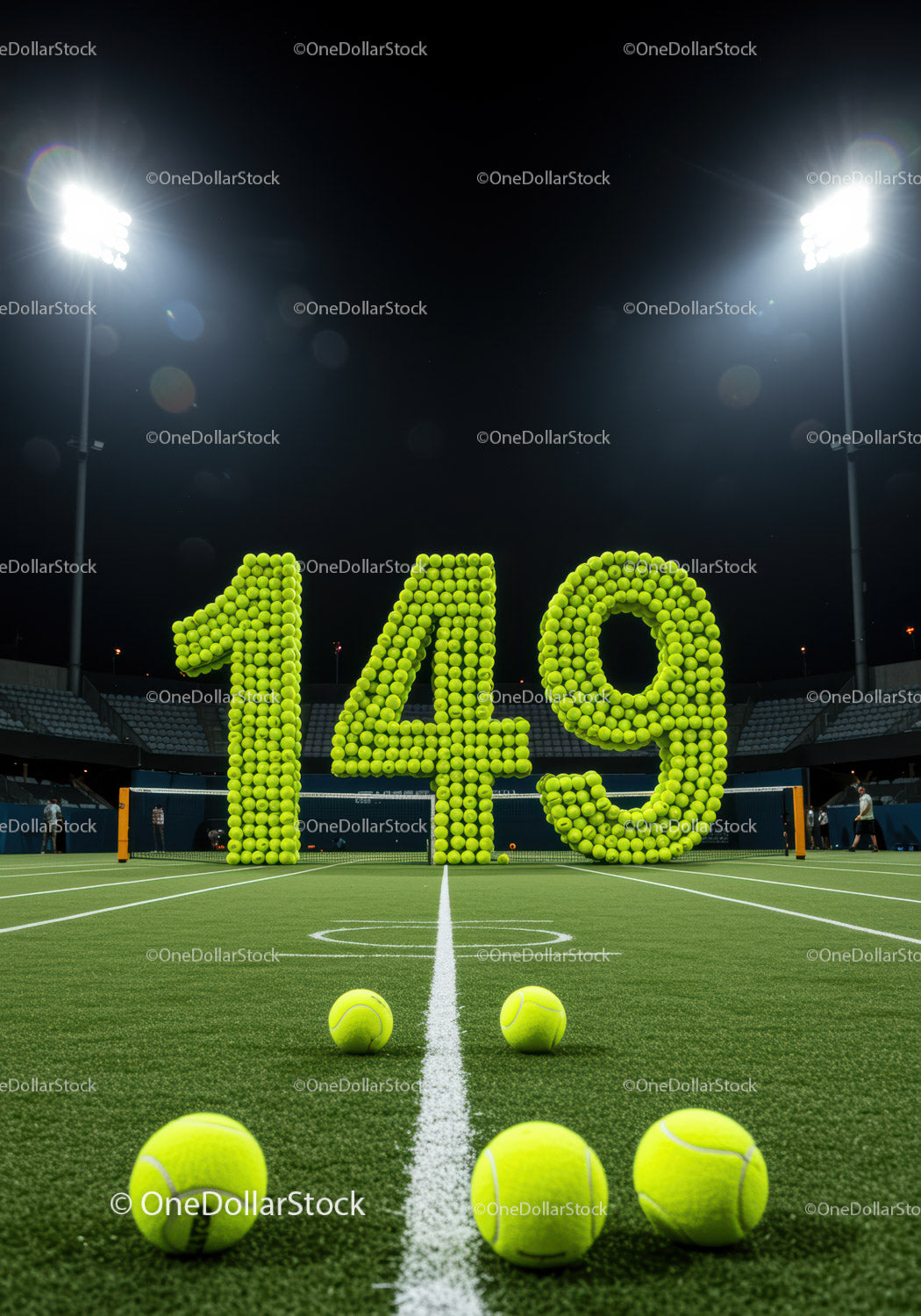 Large Numbers Made of Tennis Balls on Night Court