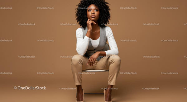 Stylish African American Woman Sitting Thoughtfully in Studio