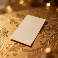 Blank Card on Ornate Gold Patterned Surface JPG Mockup Image preview