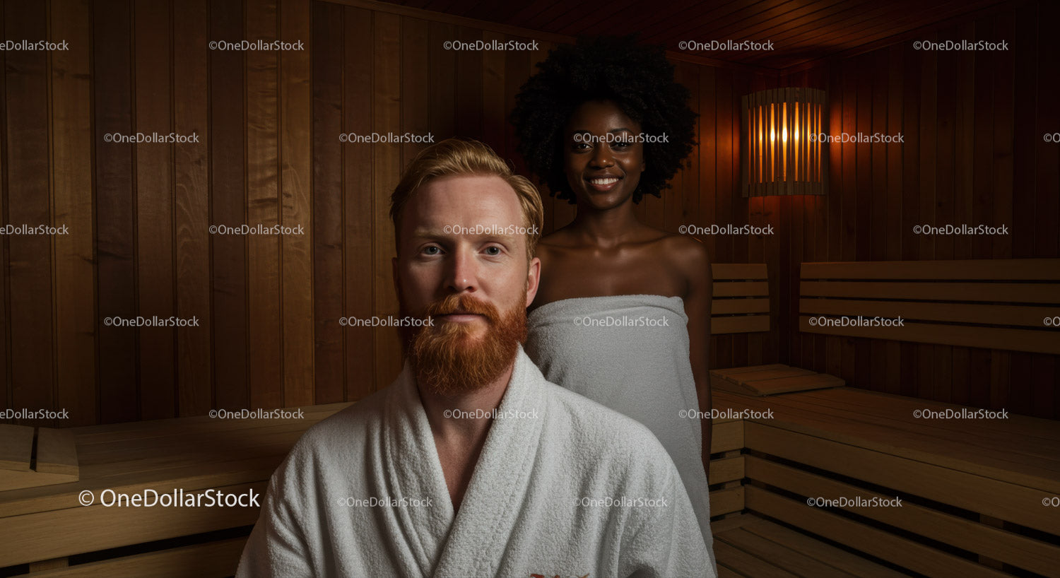 Relaxing Spa Sauna Scene with Wooden Interior and Towels