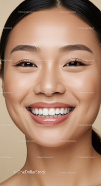 Close up portrait of cheerful young woman smiling