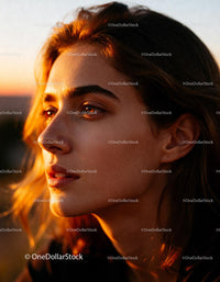 Young woman bathed in warm sunset light