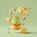 Pistachio cream pastry with nuts and puff pastries