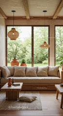 Cozy living room with natural light and earthy tones