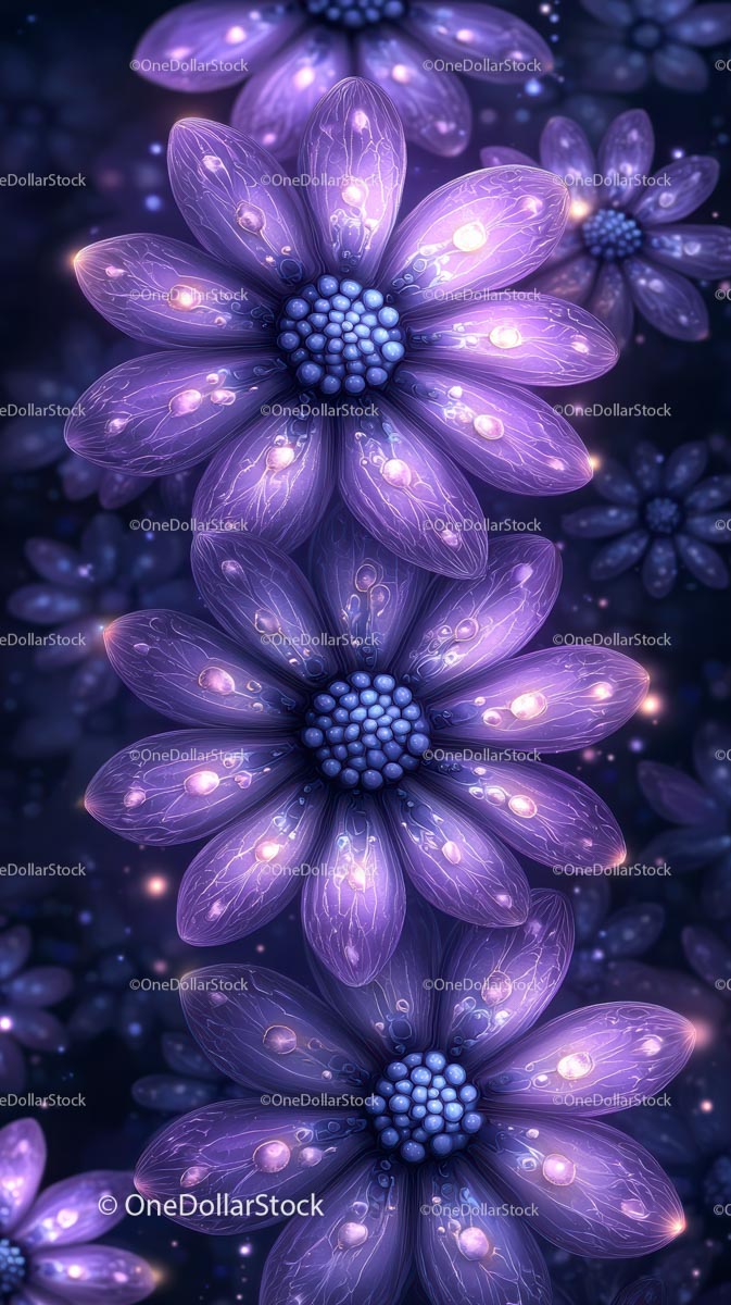 Glowing Purple Flowers With Bioluminescent Petals in Fantasy Style