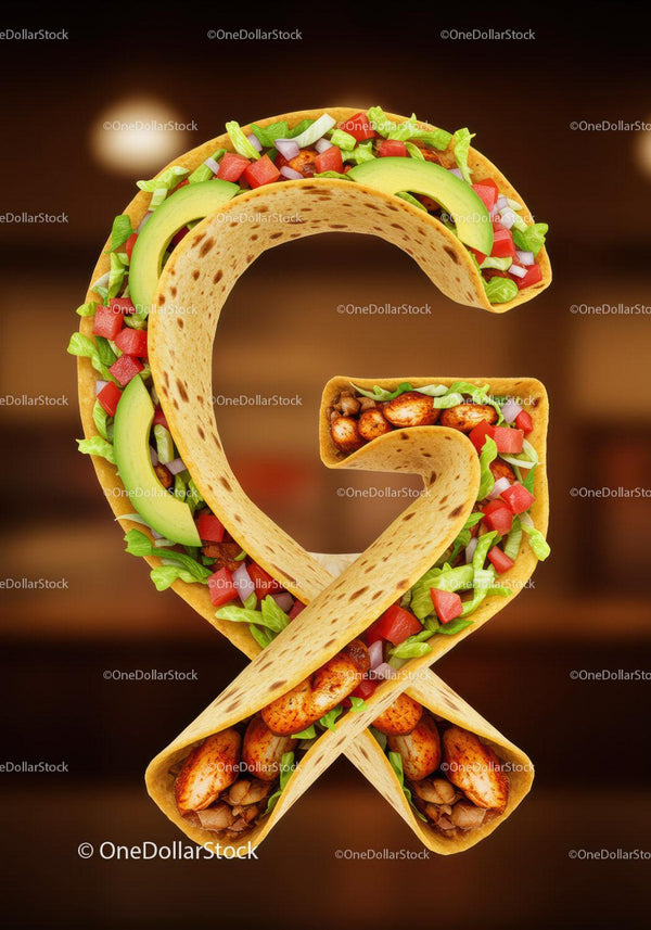 Tortilla Wraps ułożone w kształt litery G z świeżymi dodatkami