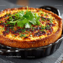 Seafood Shrimp Quiche with Fresh Herbs on Rustic Wooden Table