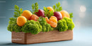 Fresh Fruit Basket with Oranges Apples Tangerines and Lettuce