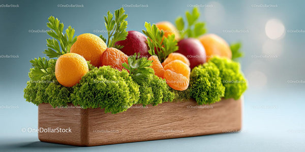 Fresh Fruit Basket with Oranges Apples Tangerines and Lettuce