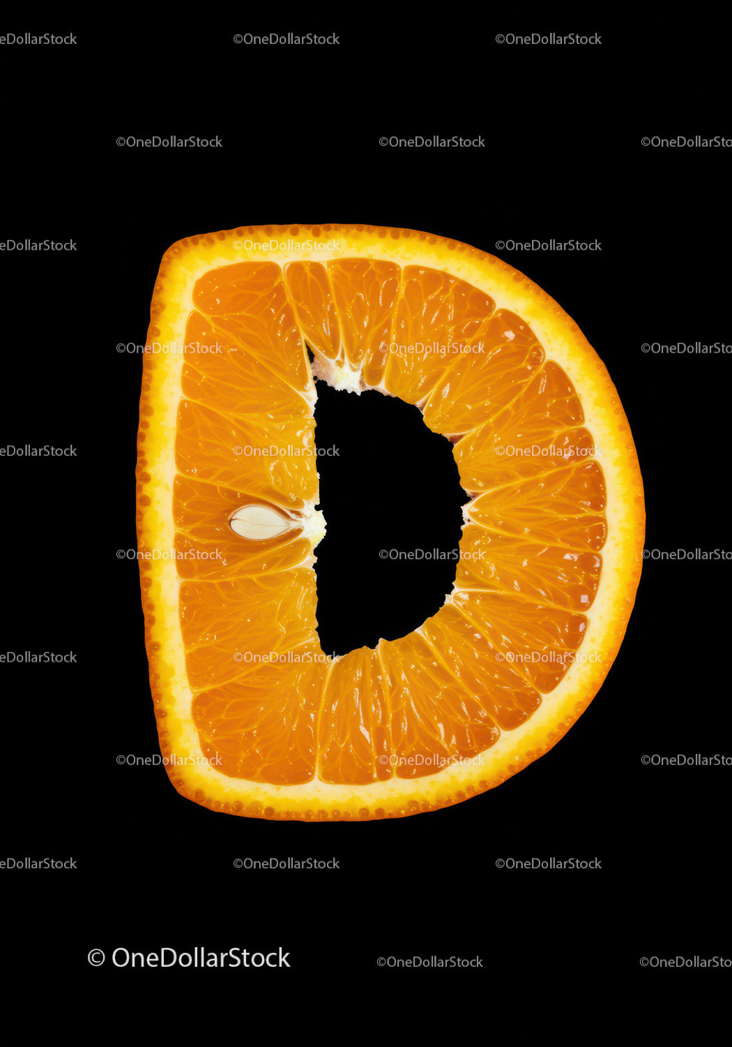 Orange Slice Shaped Like Letter D on Black Background