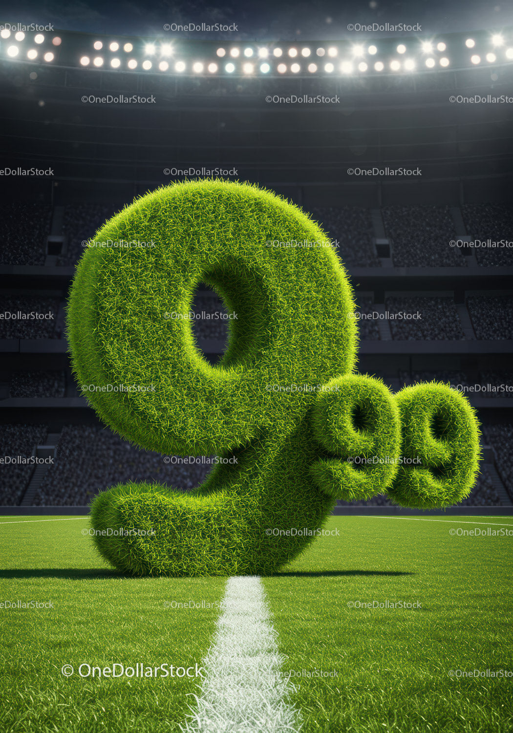 Grass Covered 99 Percent Symbol on Football Field