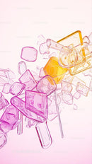 Colorful Ice Cubes and Glass Pitcher with Refreshing Summer Beverage