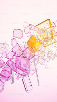 Colorful Ice Cubes and Glass Pitcher with Refreshing Summer Beverage