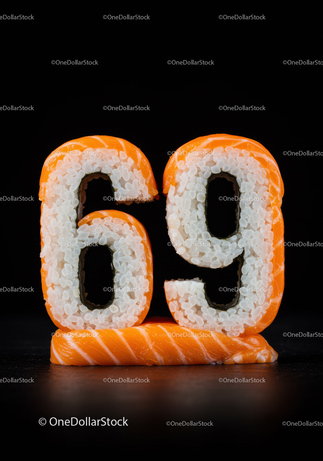 Number sixty nine crafted from fresh sushi rice and salmon