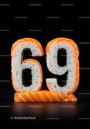 Number sixty nine crafted from fresh sushi rice and salmon