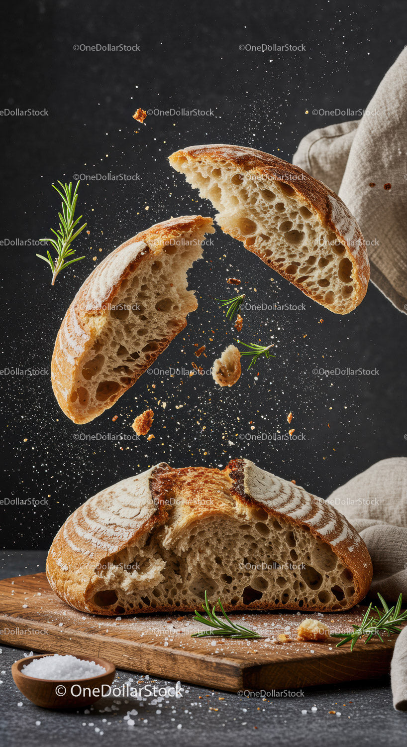 Freshly Baked Rustic Bread Breaking Apart with Herbs