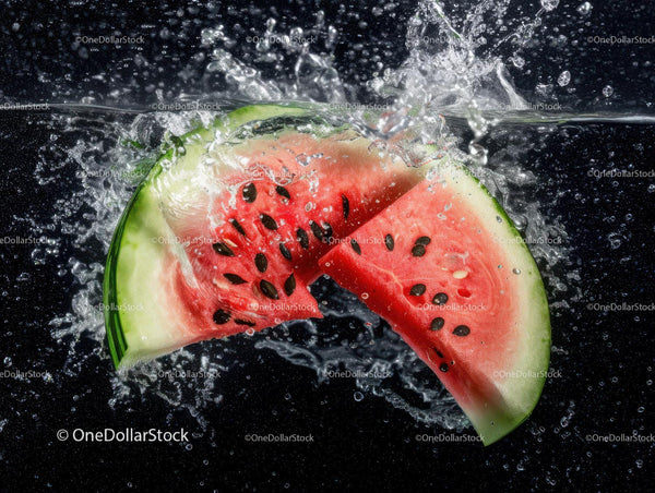 Juicy Watermelon Slice Splashing into Water