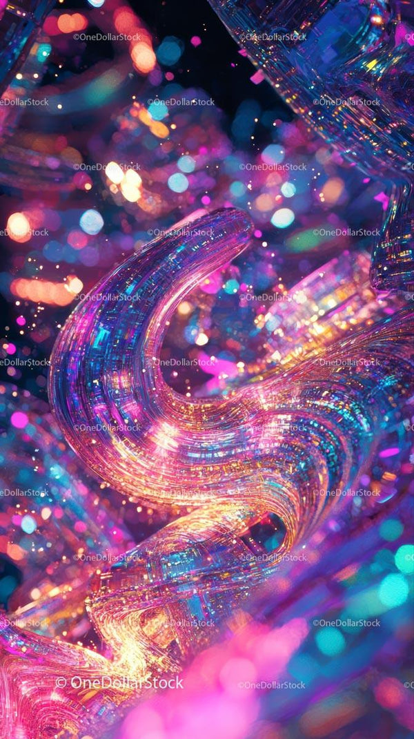 Abstrakcyjna Neonowa Sztuka Światła z Świecącymi Krzywiznami i Efektami Bokeh