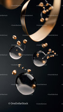 Abstract Metallic Spheres and Curving Ribbon in Luxury Digital Art