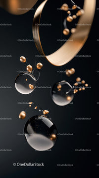 Abstract Metallic Spheres and Curving Ribbon in Luxury Digital Art