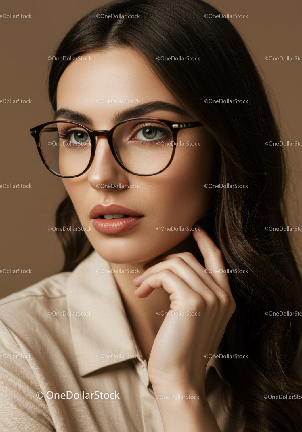 Elegancka kobieta w okularach w modnym portrecie