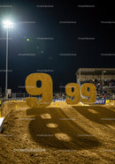 Large sandy number sculptures under bright stadium lights
