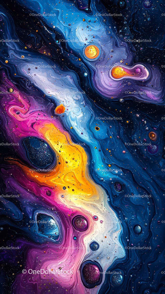 Colorful Abstract Fluid Art with Galaxy Inspired Swirls