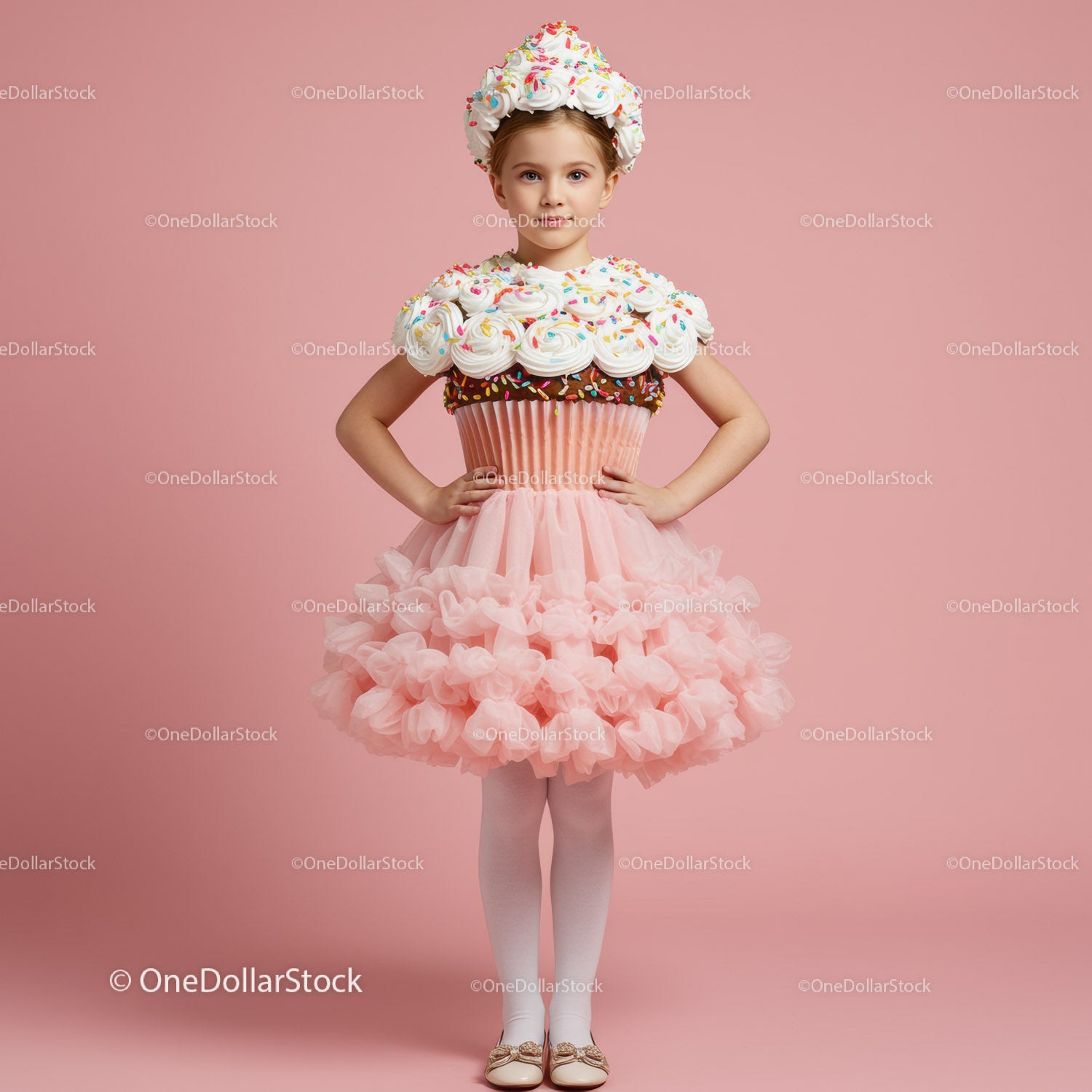 Little girl dressed as a whimsical cupcake dessert