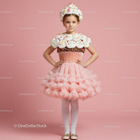 Little girl dressed as a whimsical cupcake dessert
