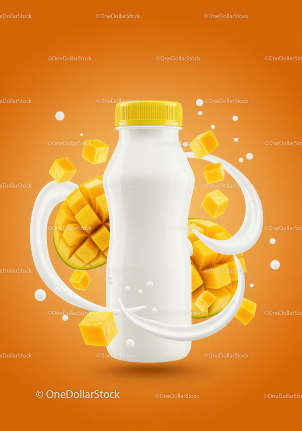 Fresh Mango Flavor Milkshake in Plastic Bottle JPG Mockup Image