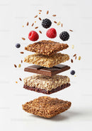 Layered granola bars with chocolate and fresh berries