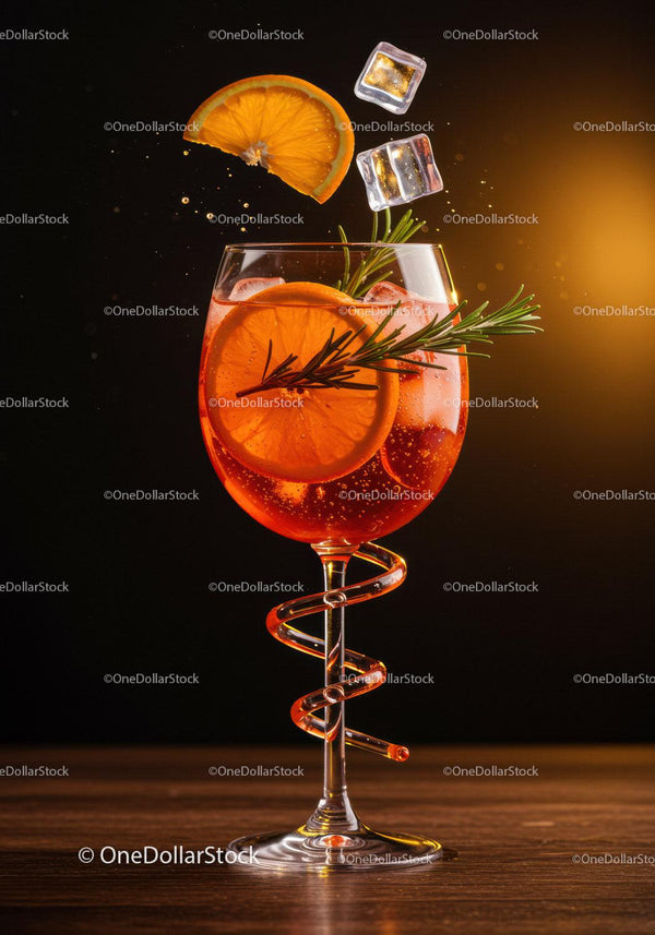 Refreshing Orange Cocktail with Rosemary and Ice Cubes