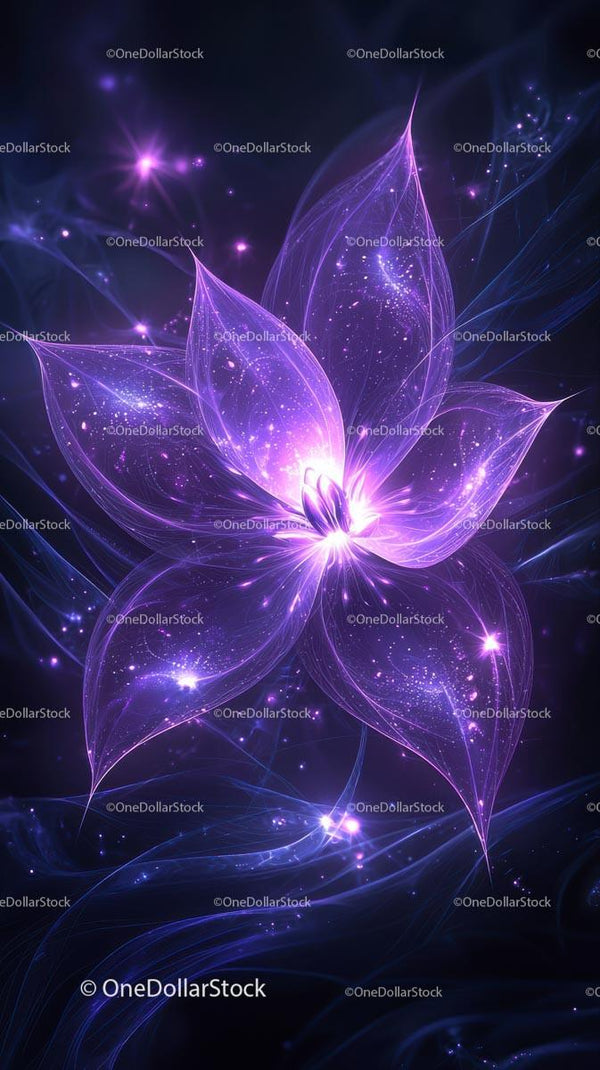Magical Glowing Purple Flower with Sparkling Petals in Digital Art