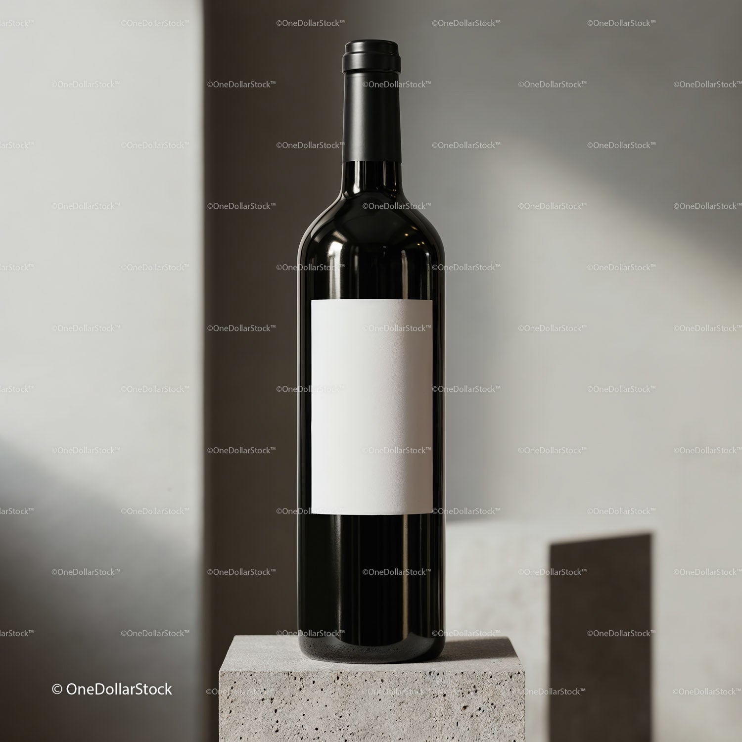 Minimalist Wine Bottle on Concrete Pedestal in Soft Light
