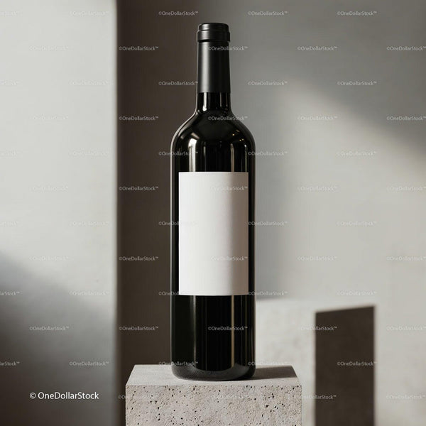 Minimalist Wine Bottle on Concrete Pedestal in Soft Light JPG Mockup Image