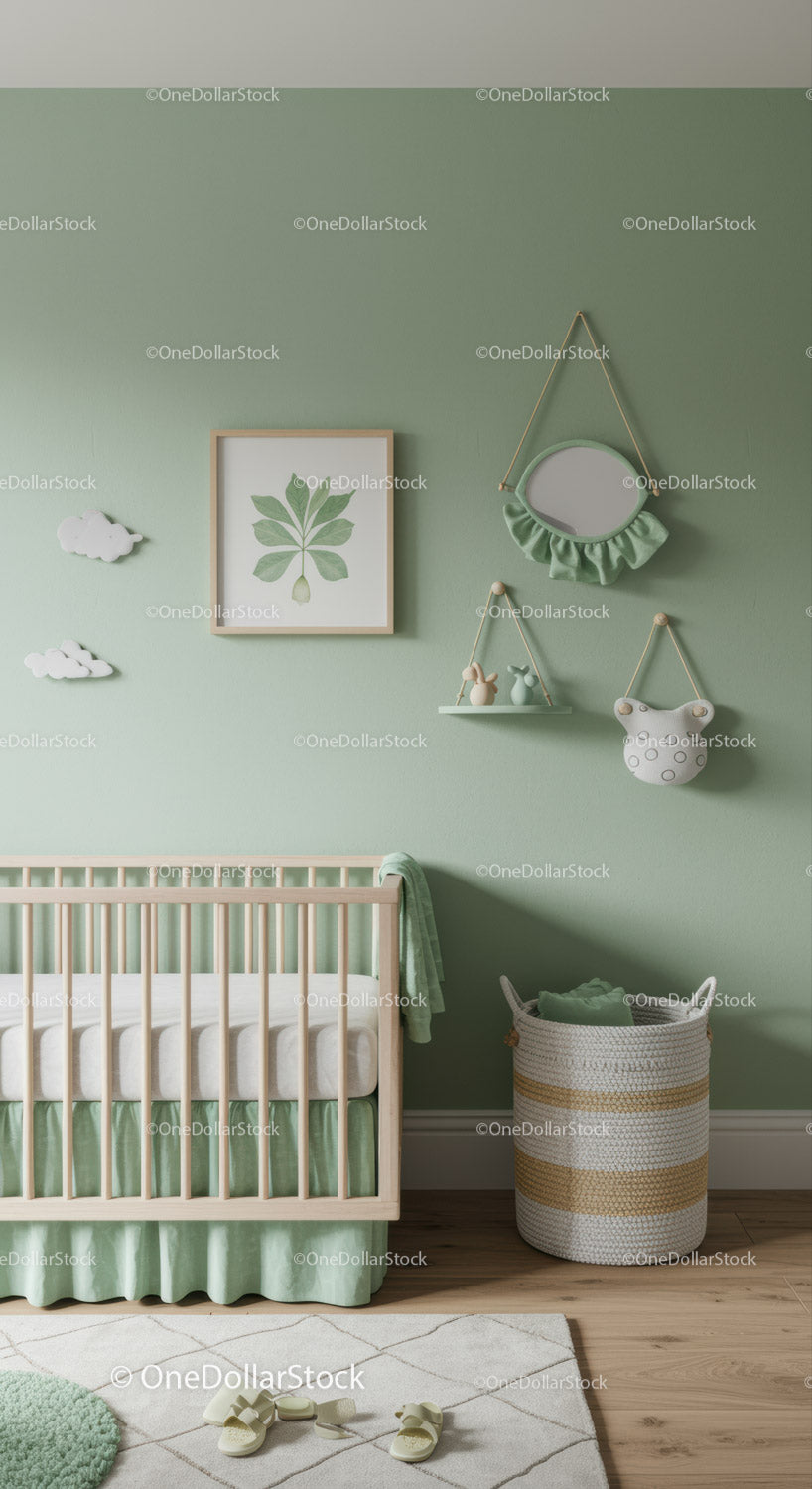 Modern Nursery with Green Walls and Cozy Decor for Babies