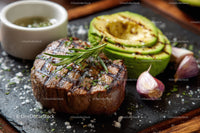 Juicy Grilled Beef Steak with Fresh Avocado and Garlic