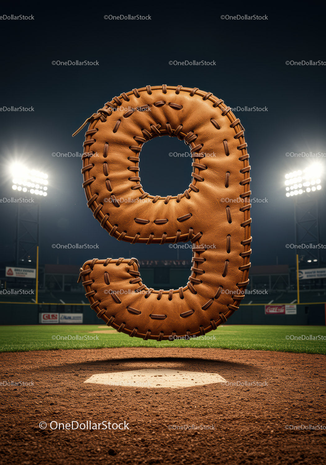 Baseball glove shaped as number nine on field
