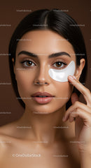 Woman Applying Under Eye Gel Patch for Skin Care Beauty Routine